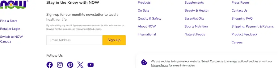 NOW Foods embedded signup