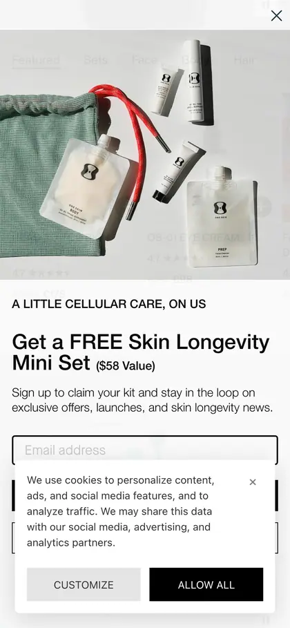OneSkin Mobile, step 1