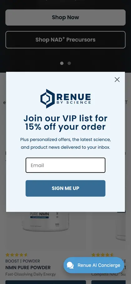 RenueByScience Mobile, step 1