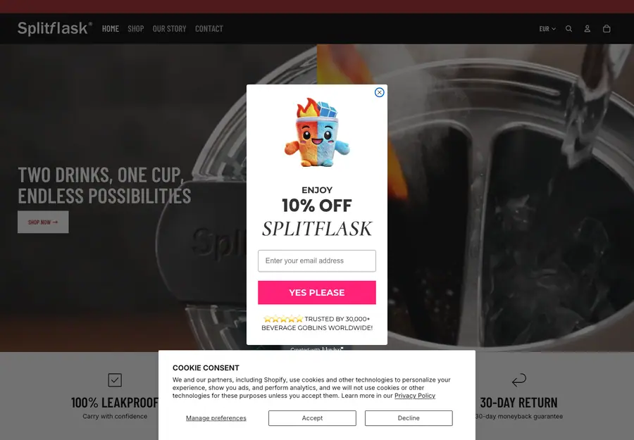 Splitflask on 27 August: a plain 10% off overlay, no game